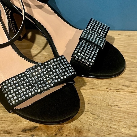 J. Crew Made-in-Italy crystal bow heels in satin shoes BV711 Black 8 NEW - Picture 5 of 9